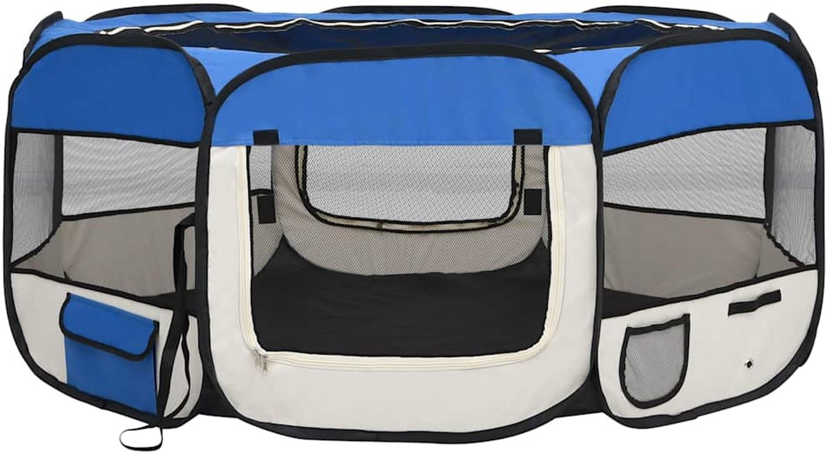 Bol.com vidaXL - Hondenren - inklapbaar - met - draagtas - 145x145x61 - cm - blauw aanbieding