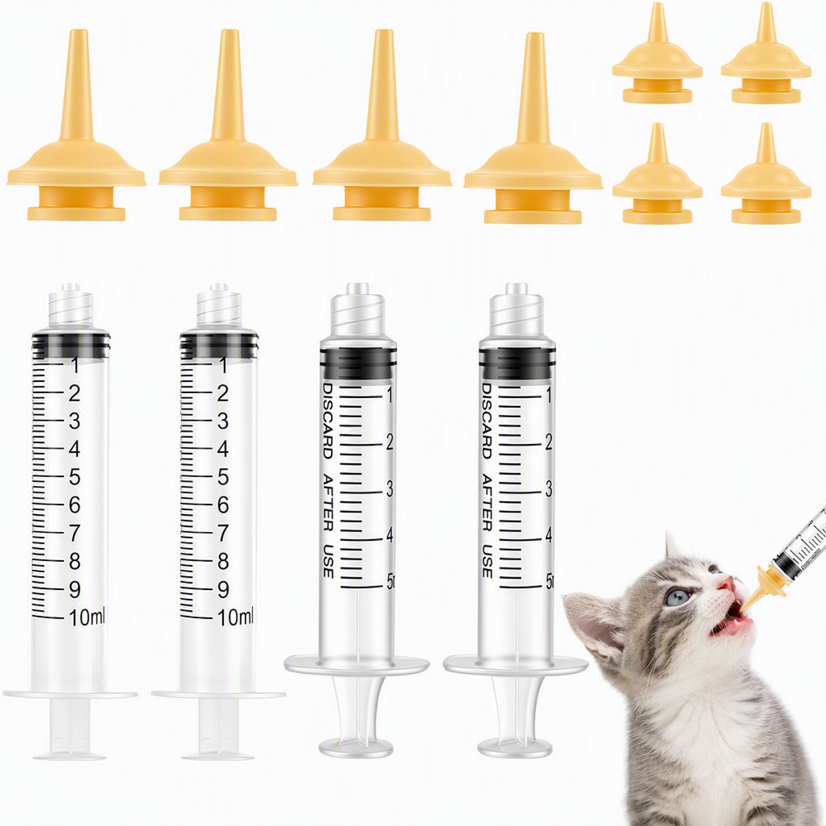 TEKROA® 12 Set - Voedingsspuit set voor kittens en puppy's -Kittenfles - met siliconen speen - herbruikbaar - handmatig voeden - huisaccessoires - Geschikt voor pasgeboren kittens, puppy's en kleine dieren