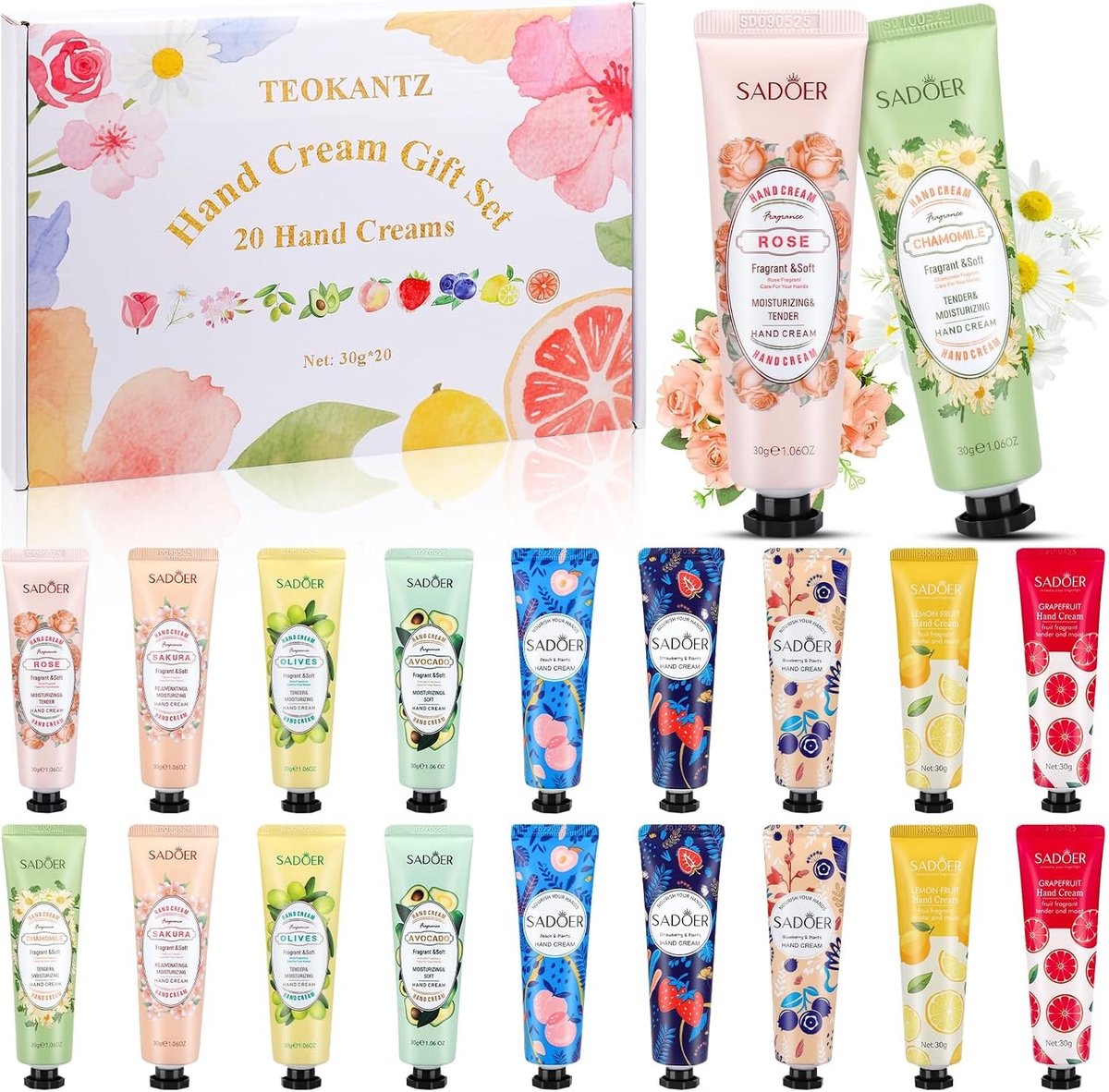 Set van 20 Mini Handcrèmes van 30g voor Vrouwen, Perfecte Cadeaus met 10 Unieke Geuren voor Hydratatie en Verzorging