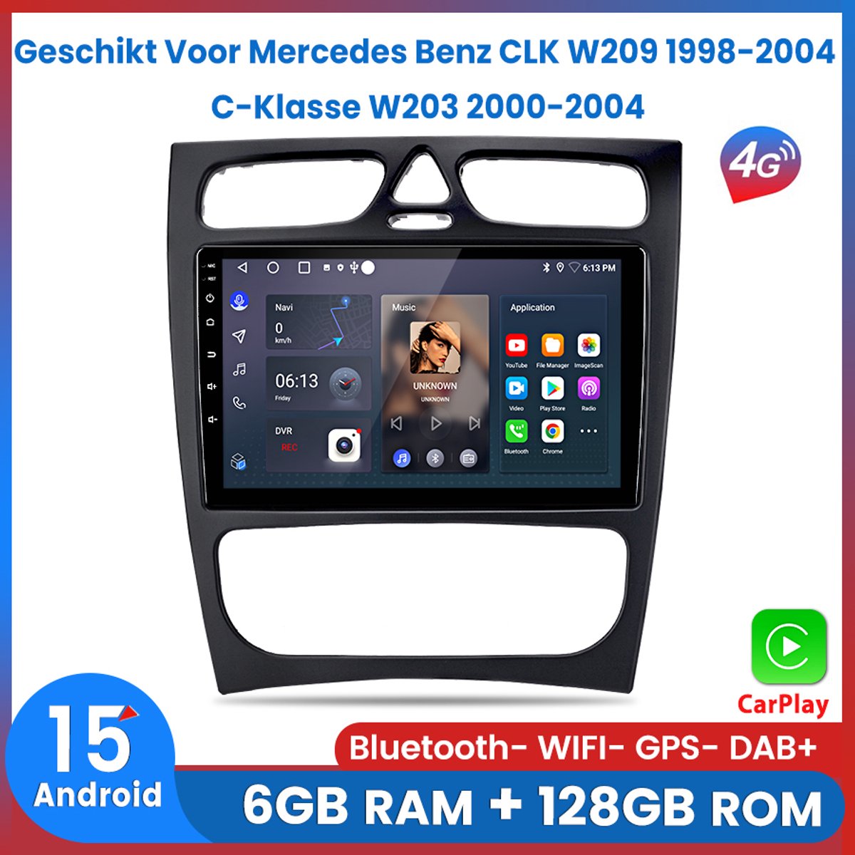 Awesafe 6GB+128GB Autoradio - Geschikt Voor Mercedes Benz CLK W209 1998 t/m 2004 C-Klasse W203 2000 t/m 2004 - Radio scherm met Navigatie GPS - 8 Kern V1PRO Versie - Draadloos Apple Carplay & Android - Bluetooth Wifi - 1999 2000 2001 2002 2003