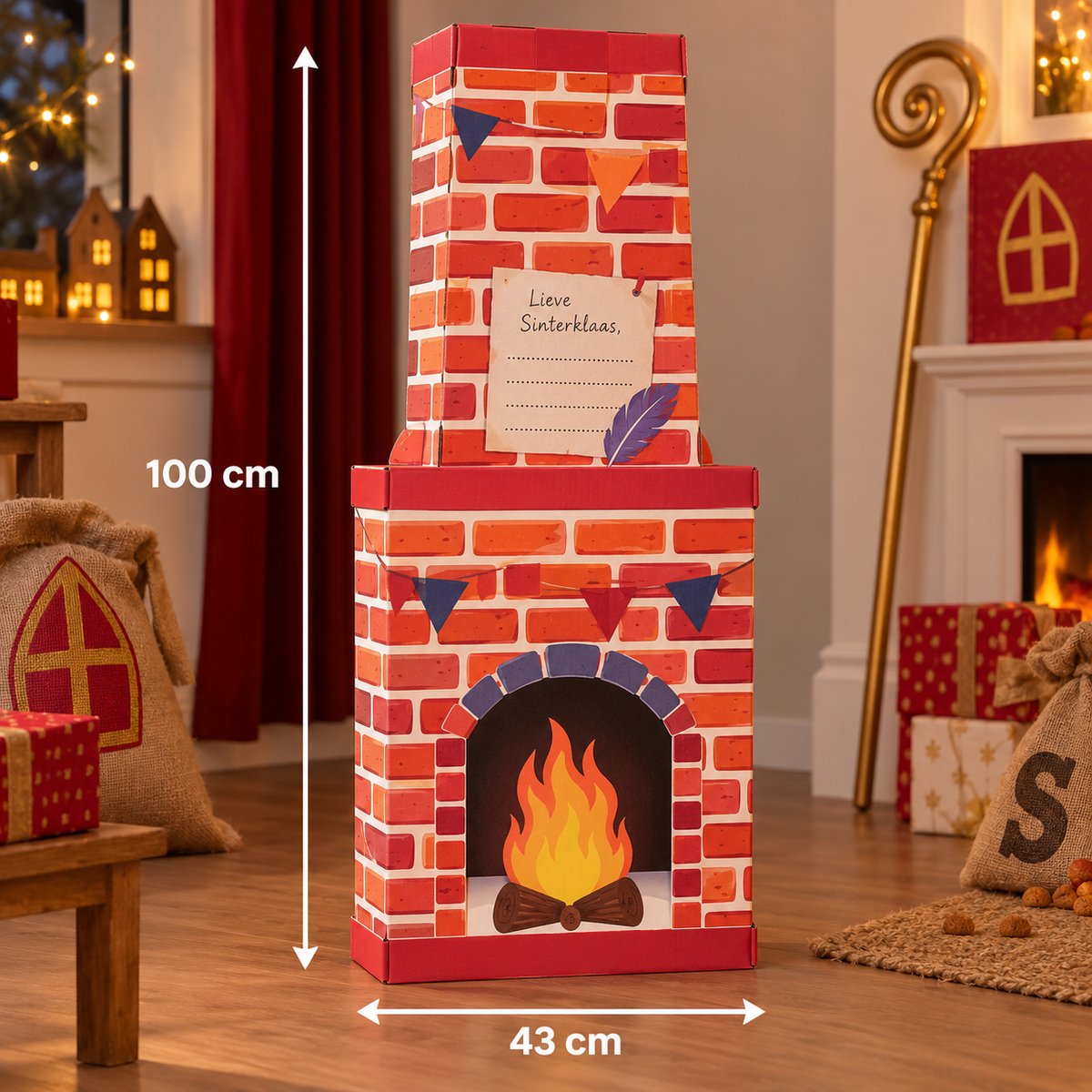 Sinterklaas Schoorsteen XL – Kartonnen Schoorsteen Decoratie – 100 x 43 cm – Sinterklaas Feestartikel