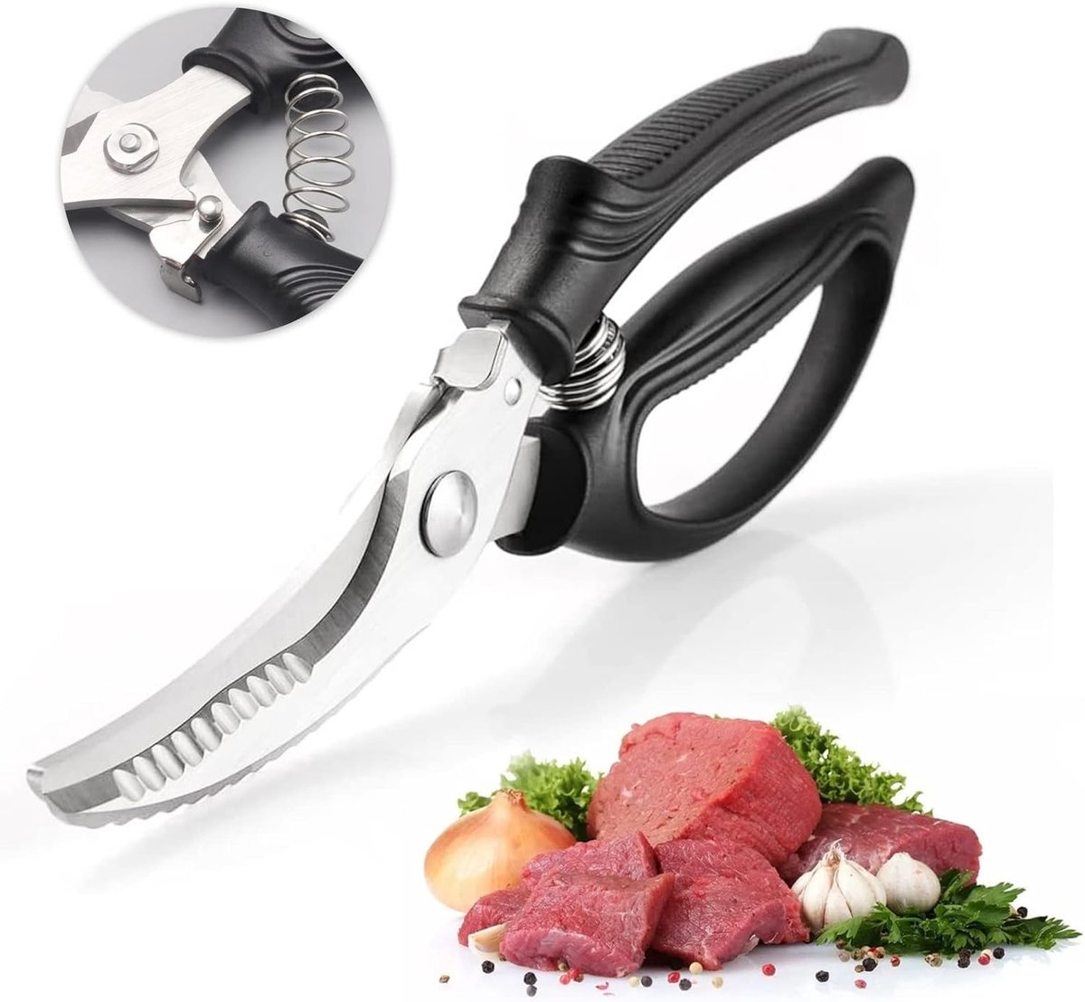 Professionele Keukenschaar van RVS voor Vlees, Geschikt voor Kip, Vis, Groenten en BBQ met Antislip Handvat en Vergrendeling