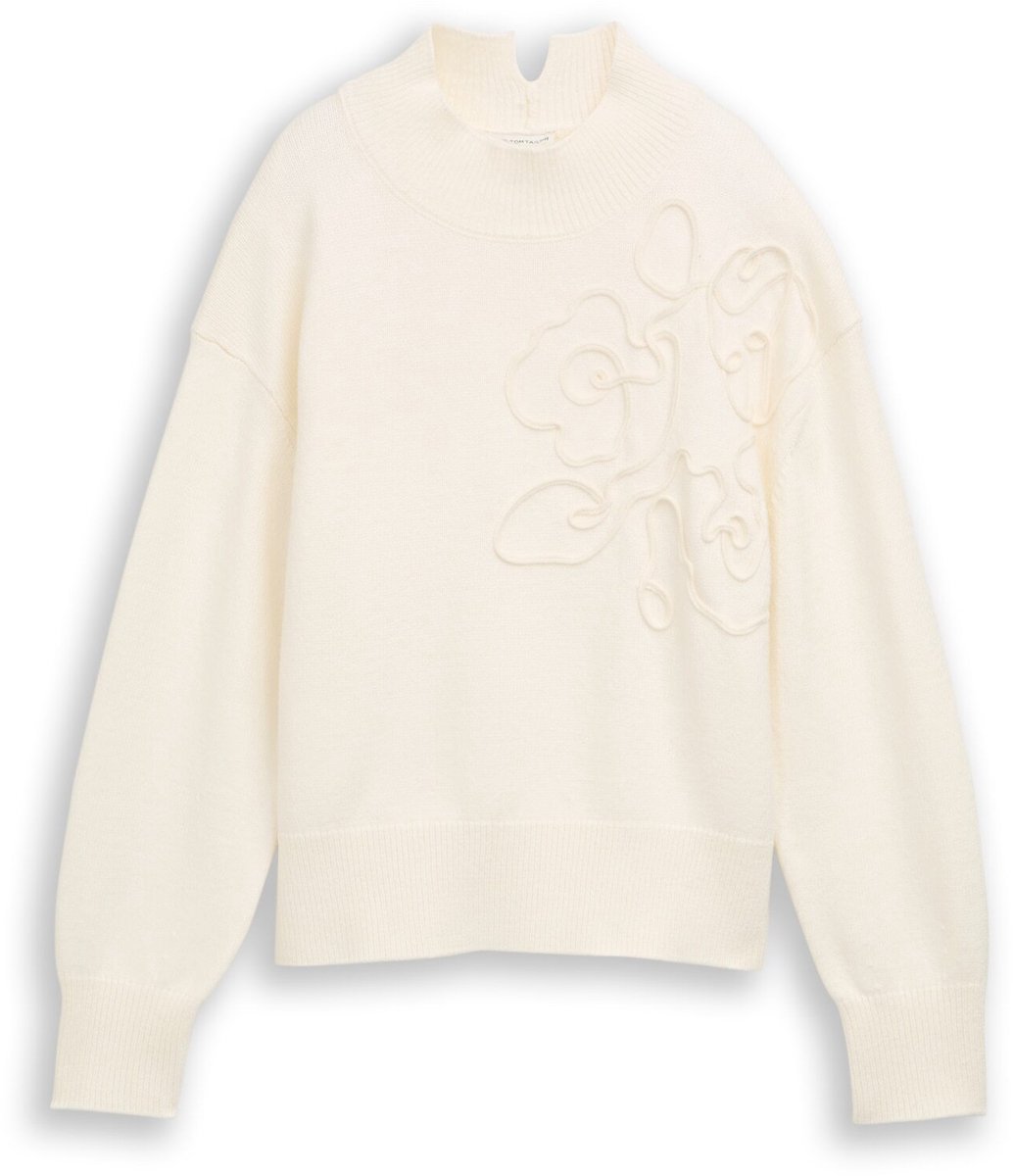 Tom Tailor - Oversized gezellig gebreid vest met bloemenborduursel - Maat XXL - Whisper White
