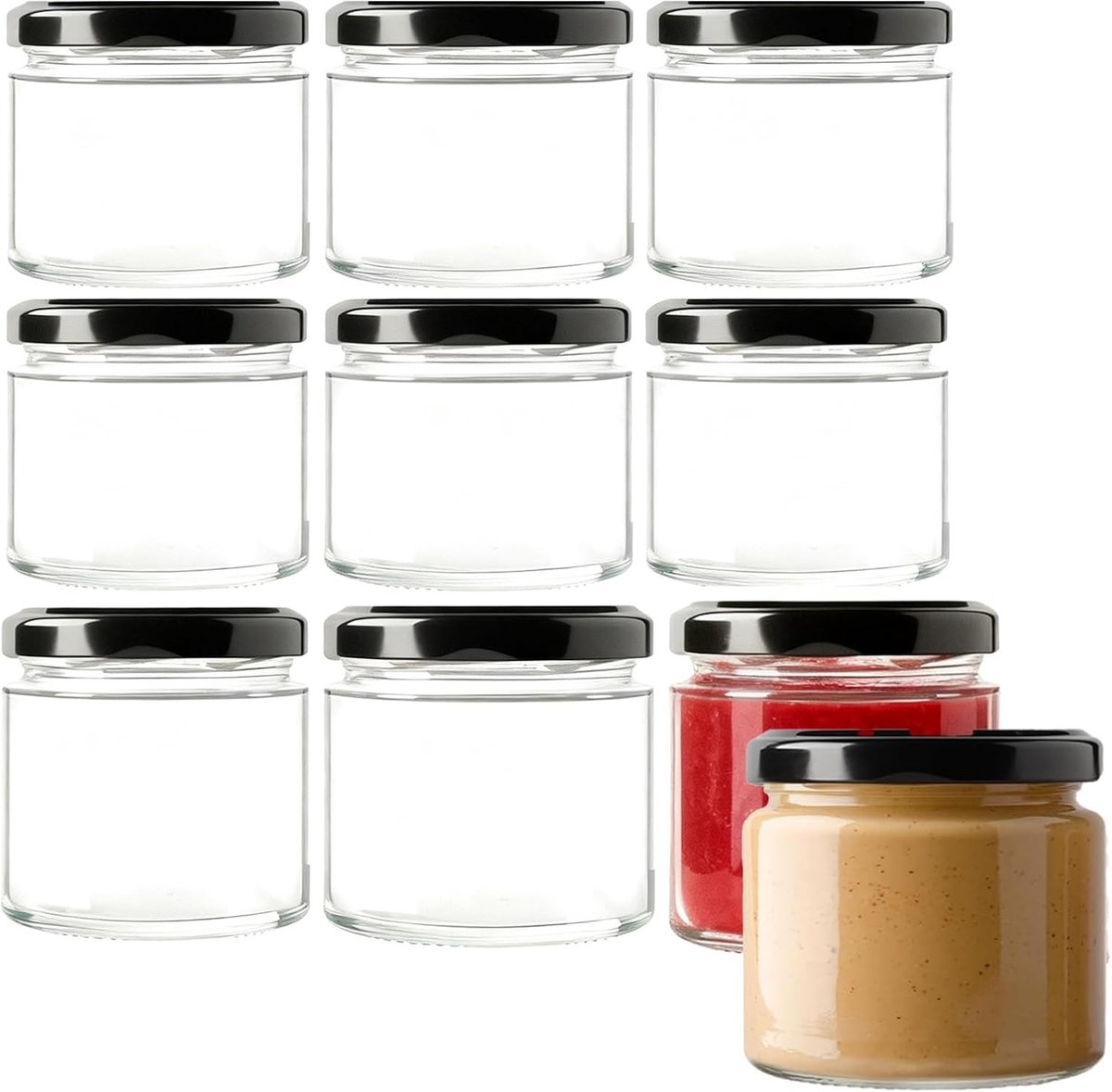 Set van 10 luchtdichte potten van 200 ml met deksels voor conservering, fermentatie en jam maken