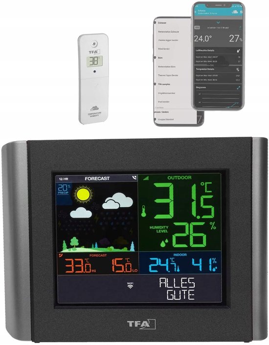 TFA Dostmann VIEW METEO wifi weerstation met kleurendisplay en draadloze thermo-hygrozender