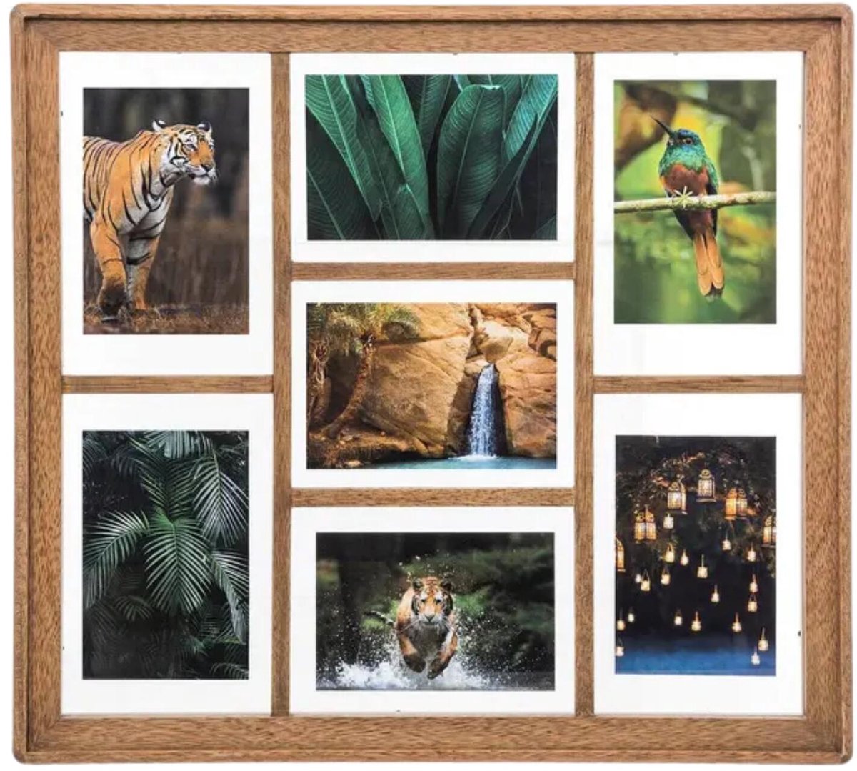 Collage fotolijst Opera - voor 7x foto - voor 10 x 15 cm fotos - hout - beige - 52 x 47 cm - lijstje - muur - horizontaal en verticaal
