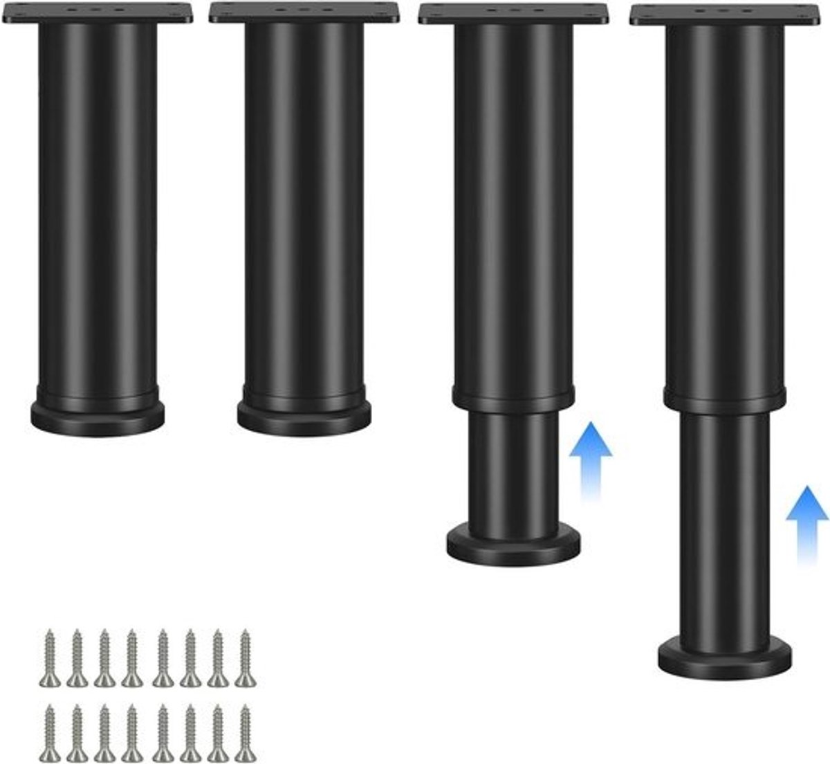 Verstelbare Meubelpoten 4 Stuks Zwart IJzer 12-18 cm Hoogte voor Sofa, Bed en Tafel
