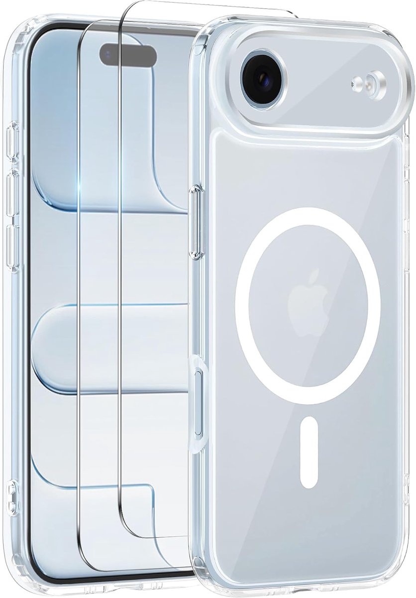 telefoonhoesje voor iPhone Air met 2 gehard glas, compatibel met MagSafe krasbestendig, mat doorschijnend hoesje met volledige camerabescherming - transparant