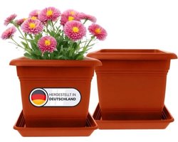 Set van 2 grote terracotta bloempotten voor buiten | 48 x 48 cm | Robuuste plantenpotset in modern design