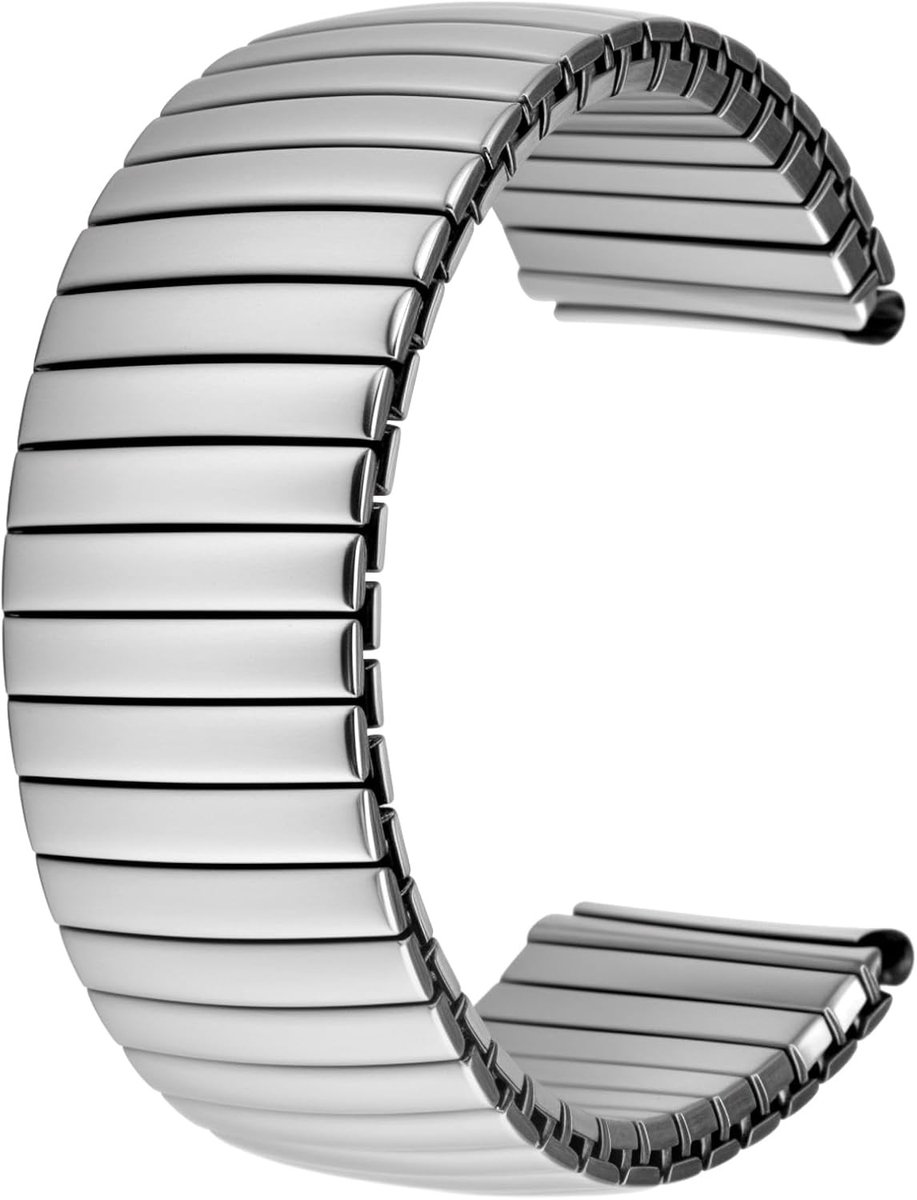 Metalen horlogeband - Zilver - 20 mm - Roestvrijstalen Elastische Band - Voor Heren