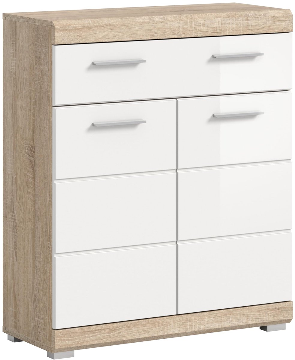 commode staande kast 74x88x31 - wit hoogglans en sonoma licht eiken - modern design - optimale opbergruimte - ShopVlot