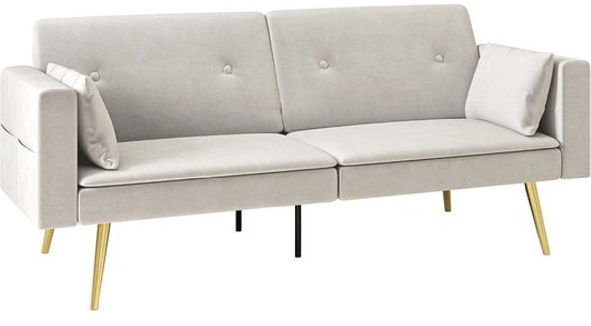Slaapbank met Verstelbare Rugleuning en Slaapfunctie - Beige 2-delige Bank voor Woonkamer en Slaapkamer