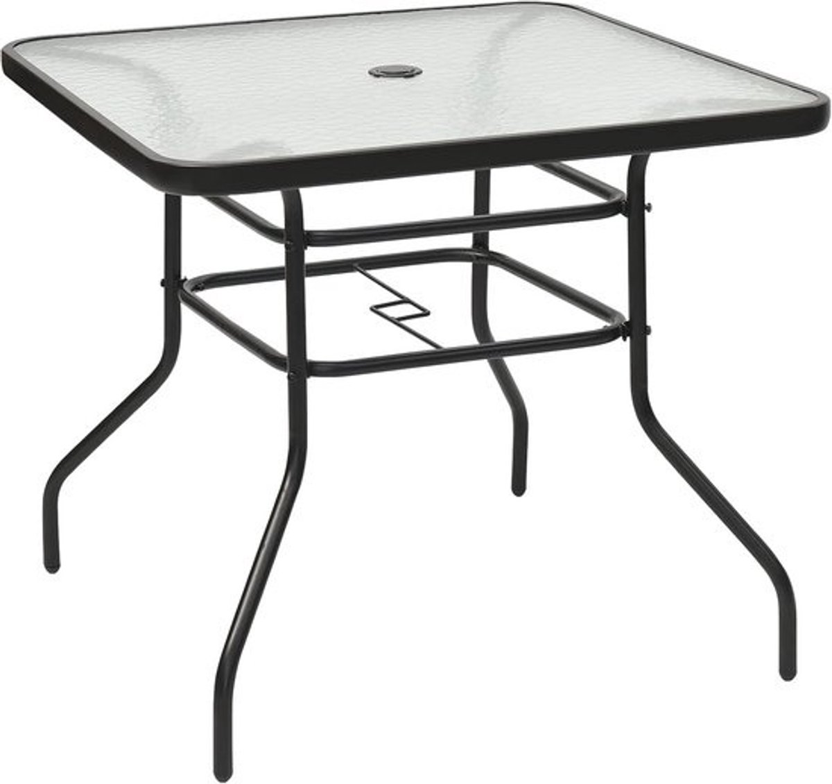 Vierkante bijzettafel met glasplaat en metalen frame - Ideaal voor balkon, terras en tuin - Belastbaar tot 80 kg