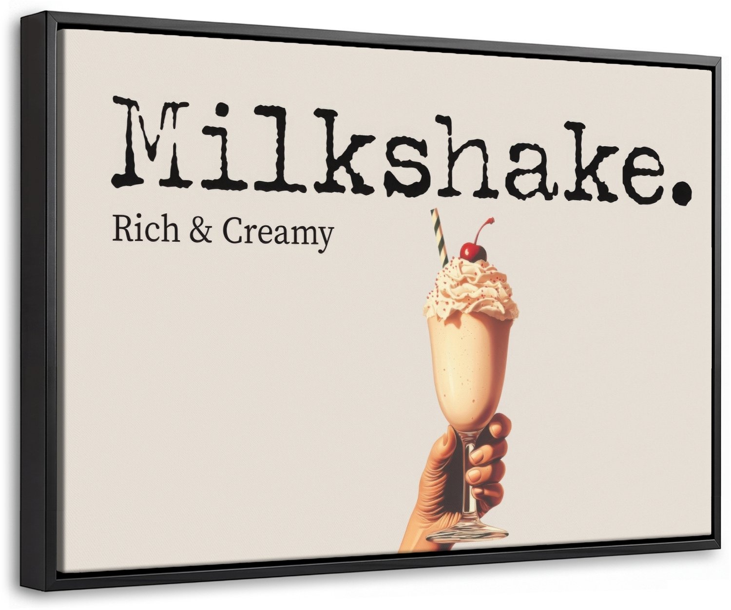 Canvas Schilderij met Baklijst 60x40cm - Milkshake - Kers - Rietje - Muurdecoratie woonkamer - Slaapkamer decoratie - Kamer accessoires - Schilderijen op canvas met lijst
