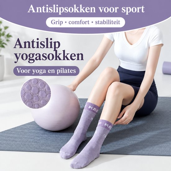 ECTEATOY® 3-Pack Pilates Sokken Antislip- Yogasokken met Siliconen Zool - voor Pilates, Barre & Balletsokken - Wit, Paars & Roze — afbeelding 2
