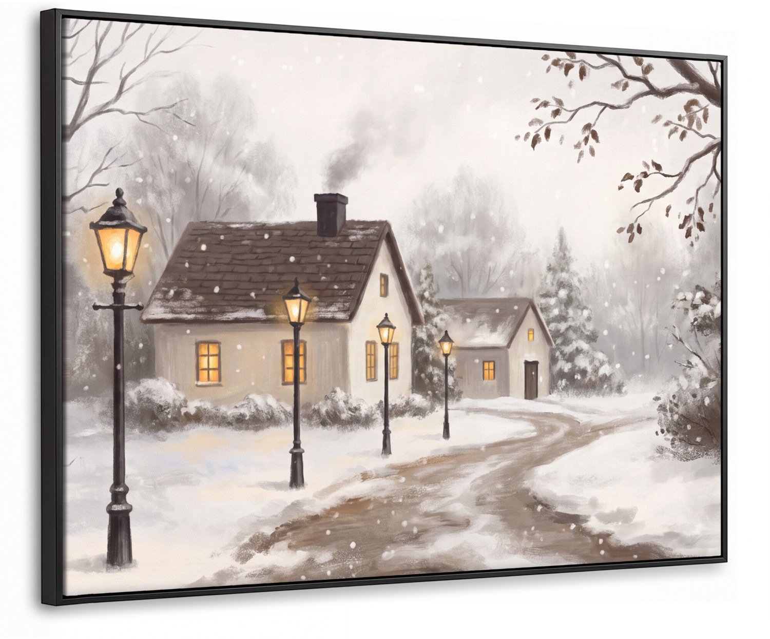 Canvas Schilderij met Baklijst 100x70cm - Winter - Landschap - Sneeuw - Muurdecoratie woonkamer - Slaapkamer decoratie - Kamer accessoires - Schilderijen op canvas met lijst