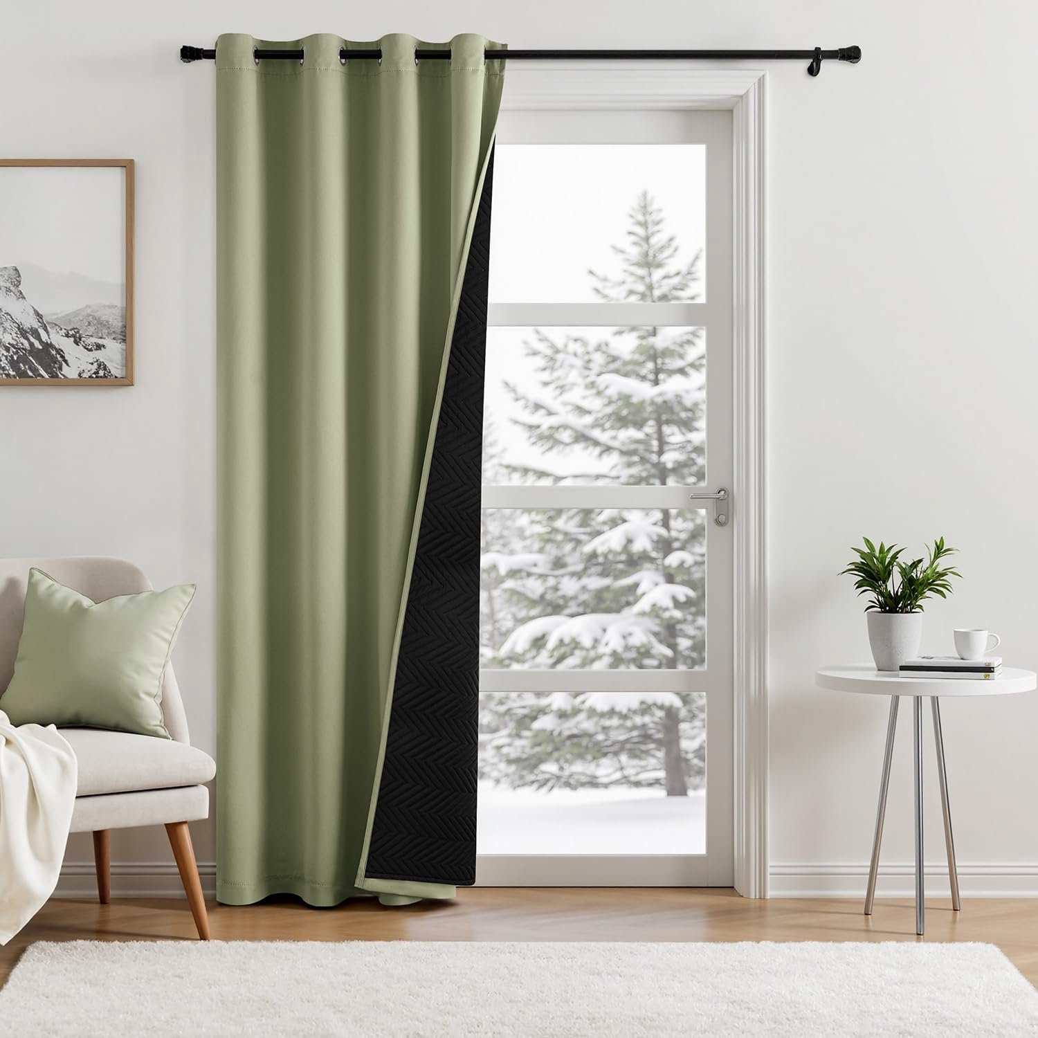 Famanu Dubbellaags thermogordijn van 245 x 132 cm, ondoorzichtig en isolerend, voor koudebescherming en geluidsreductie, met inslagringen voor eenvoudige ophang wit