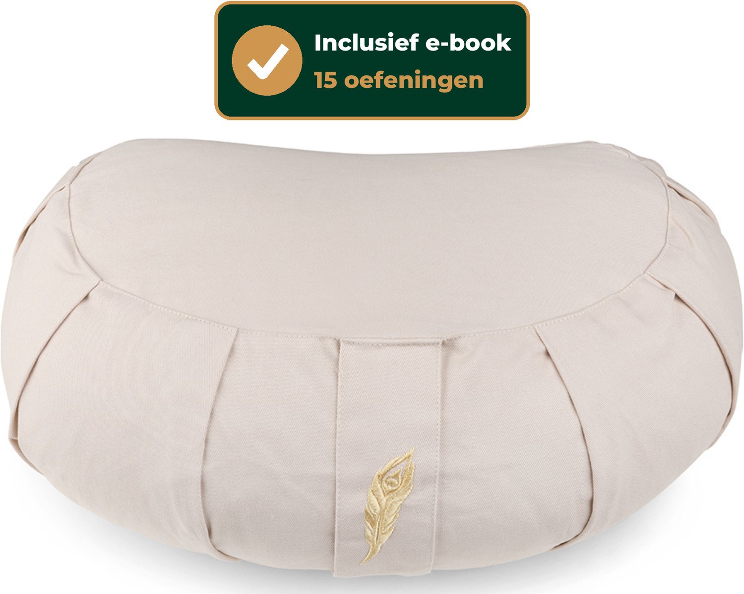Bol.com MindBaas - Meditatiekussen - Crème - Incl. E-Mediteergids - Eco - Halve Maan - Boekweit - Dubbel Gestikt - 12 x 45 cm (h... aanbieding