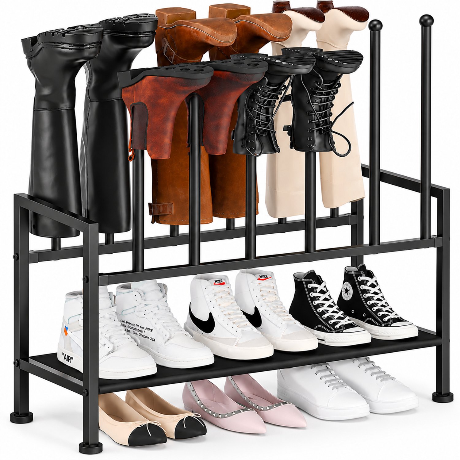 Signature Home Laarzenrek – Schoenenrek voor Laarzen – Laarzenstandaard Metaal – Voor 6 Paar Laarzen – Staand Schoenenrek – 72 x 25 x 78 cm – Zwart