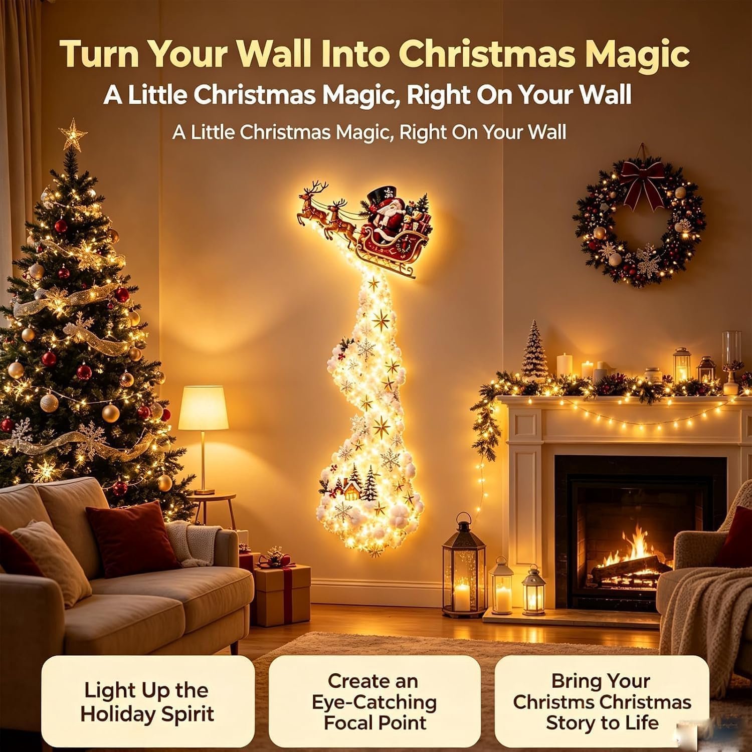 Kerstwandlamp - Verlichte Kerstdeurhanger - Kerstdeurhanger - Kerstversiering Wandlamp - Kerst Wandlamp - DIY Kerstdecoratie voor aan de Muur - Kerst Wanddecoratie - Geschikt voor muren, deuren, ramen en balkons - Sterrenpatroon – foto 4