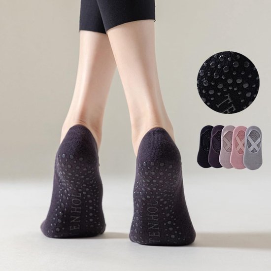Yogasokken en pilatesokken met antislip voor dames en heren, ideaal voor fitness, yoga en dans, donkerpaars — afbeelding 2