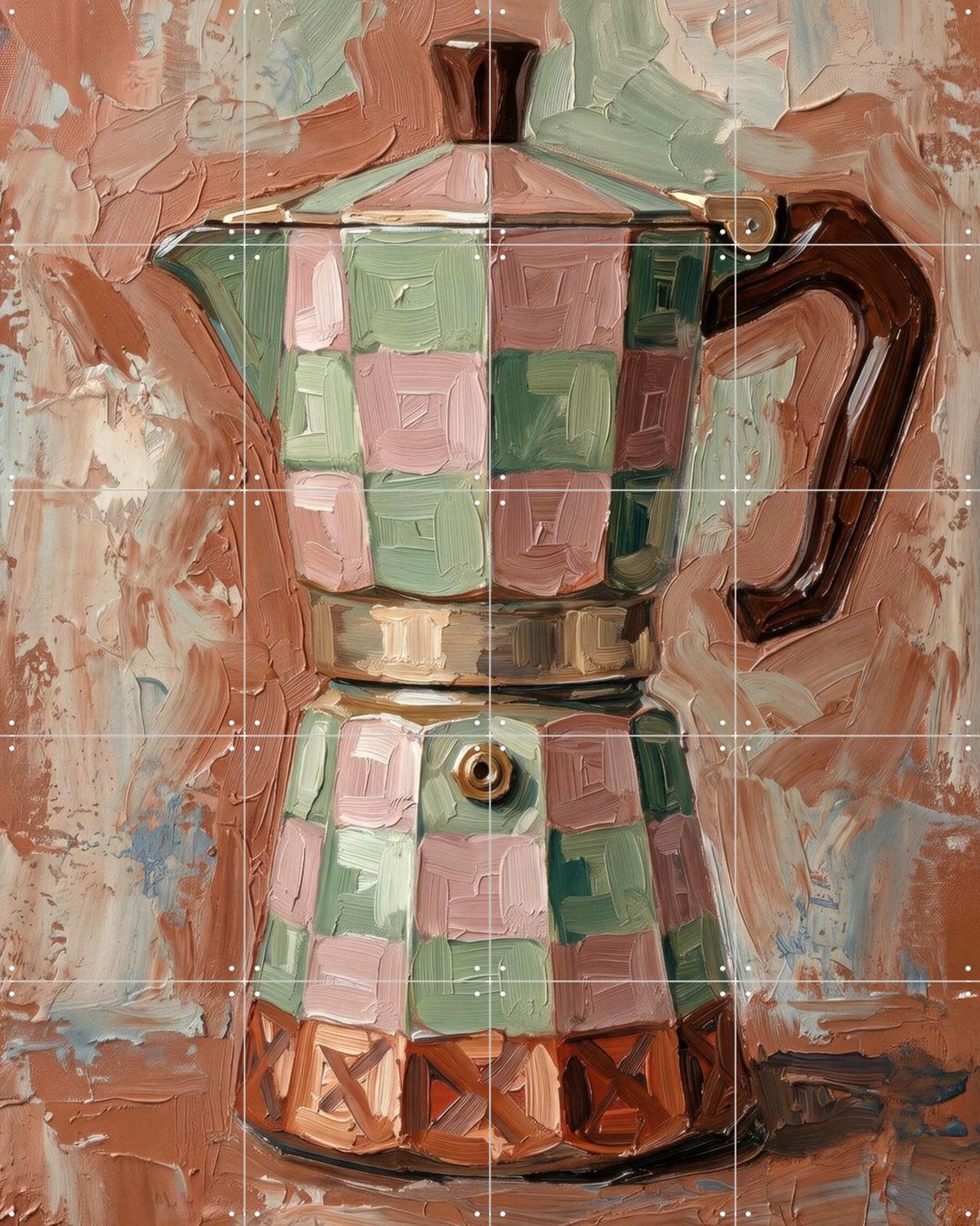 IXXI Mokka Mozaïek, OTTI - 80 x 100 cm - Grote wanddecoratie en posters - Kwaststreken, Digitale Kunst, Eetkamer, Keuken, Keukengerei Bruin / Groen