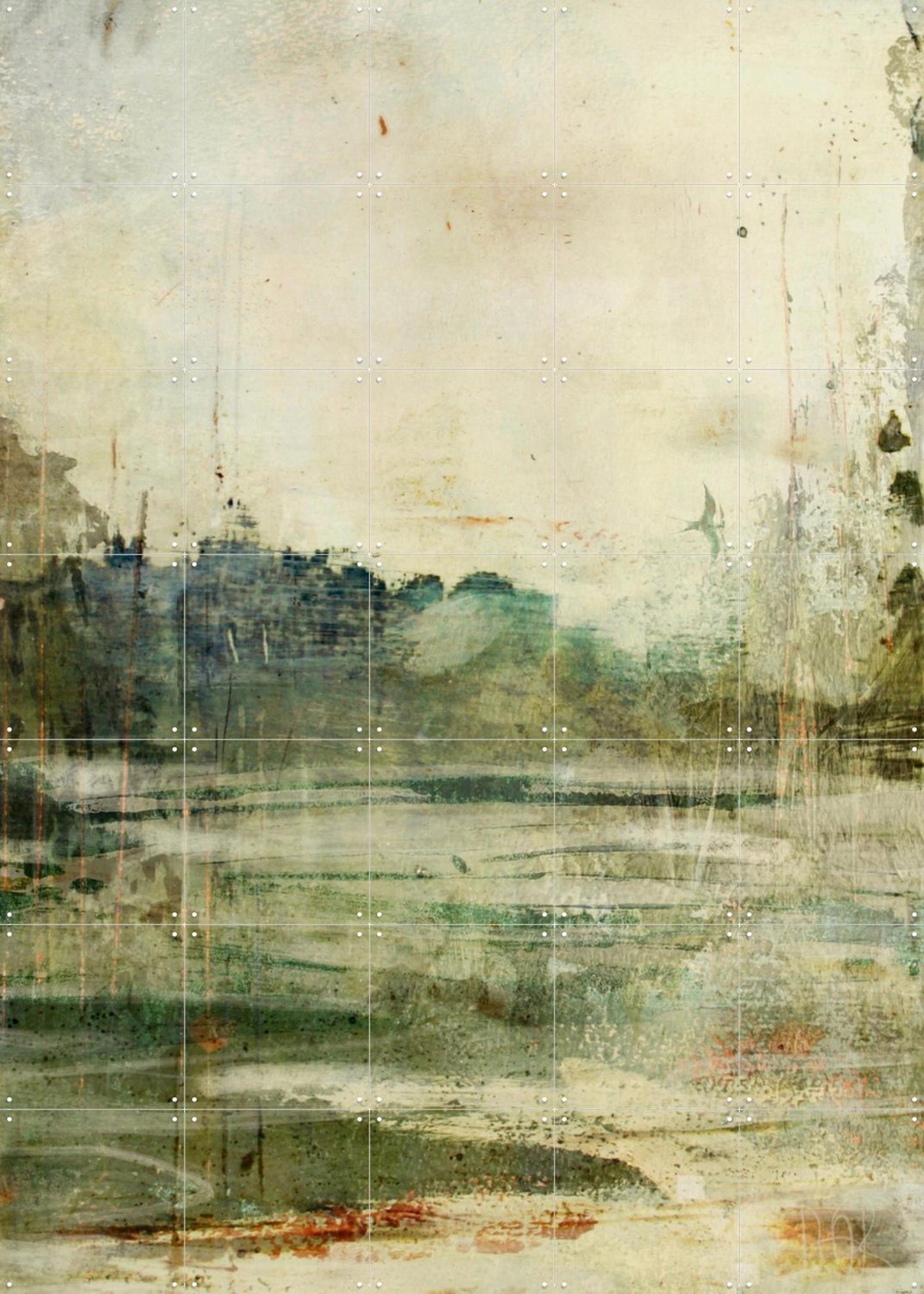 IXXI Green Lake, RAR Kramer - 100 x 140 cm - Grote wanddecoratie en posters - Aquarel, Kwaststreken, Abstract, Gemengde Technieken, Woonkamer, Gang Groen