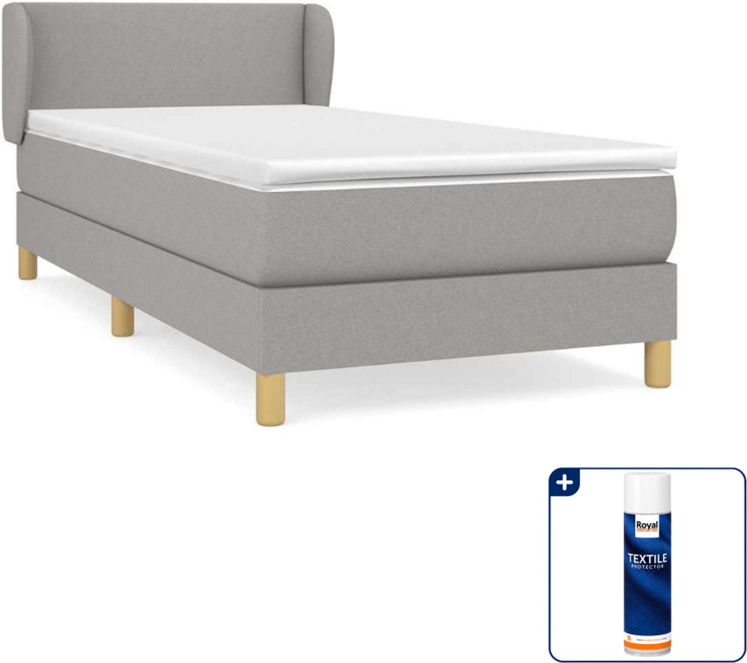 vidaXL boxspring met matras - 90 x 200 cm - lichtgrijs - Inclusief textielbeschermer 500 ml
