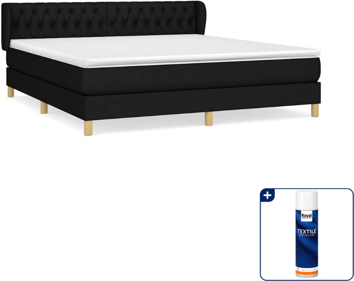 vidaXL Boxspring Kingsize - 180 x 200 cm - stof - zwart - Inclusief textielbeschermer 500 ml
