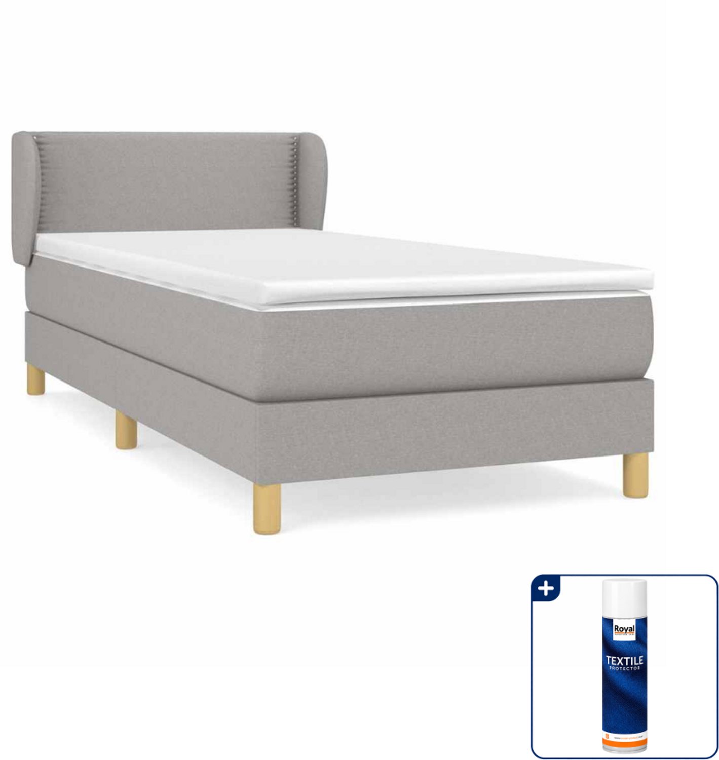 vidaXL boxspring met matras 90 x 190 cm - stof - lichtgrijs - Inclusief textielbeschermer 500 ml