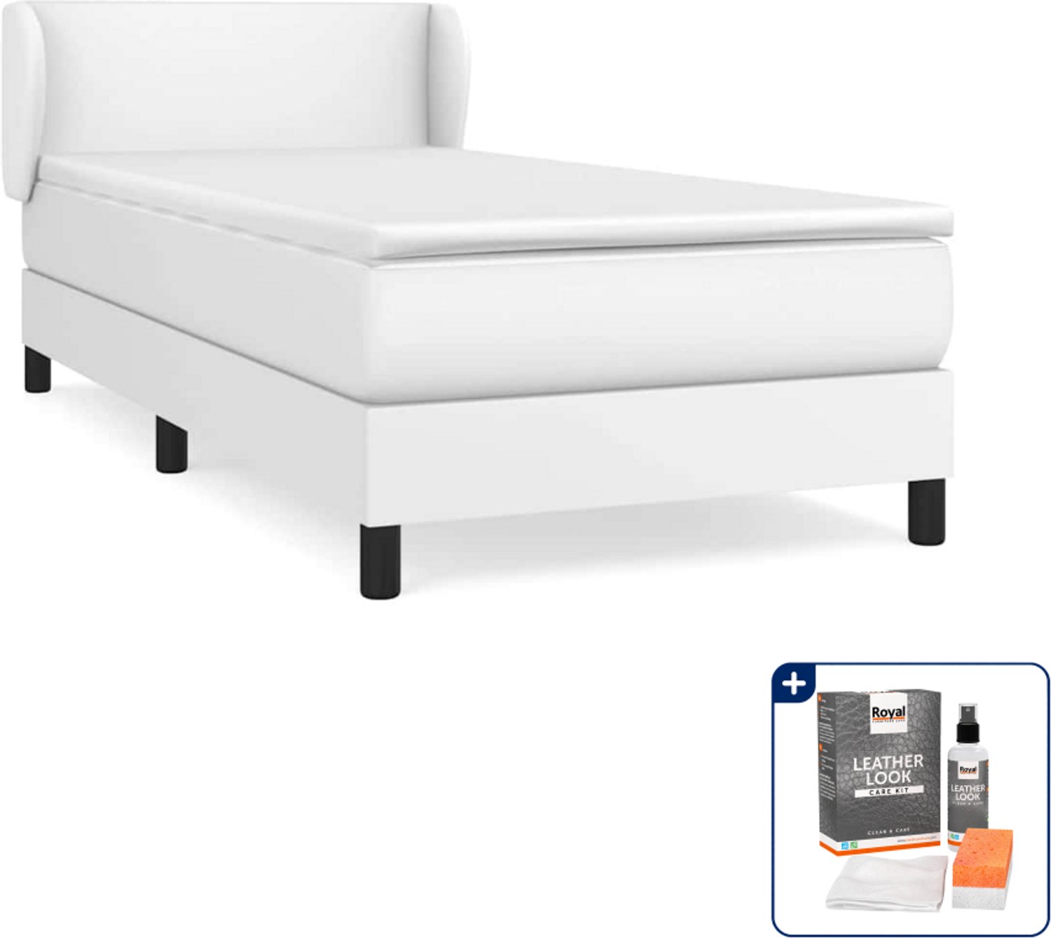 vidaXL boxspring met matras - 90 x 200 cm - kunstleer - wit - Inclusief onderhoudsset voor kunstleer 150 ml