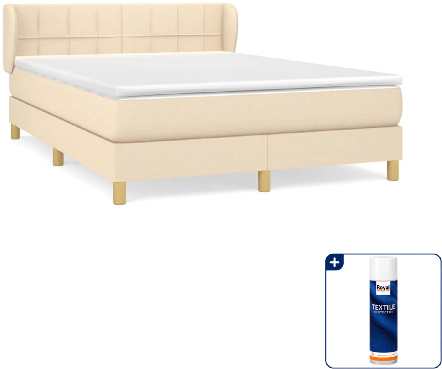 vidaXL boxspring met matras 140 x 190 cm - crèmekleurig - Inclusief textielbeschermer 500 ml