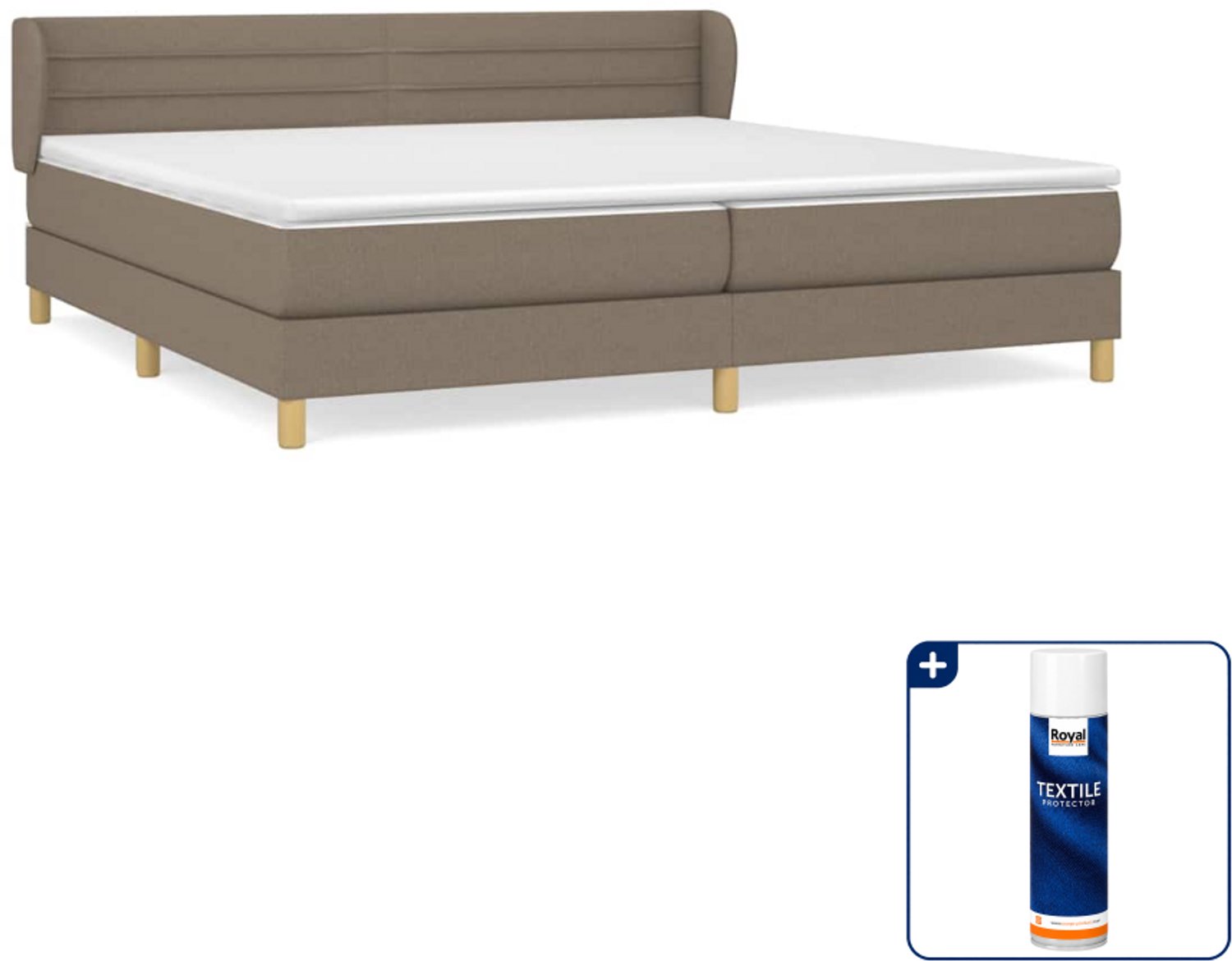 vidaXL boxspring met matras - super kingsize - 200 x 200 cm - taupe - Inclusief textielbeschermer 500 ml