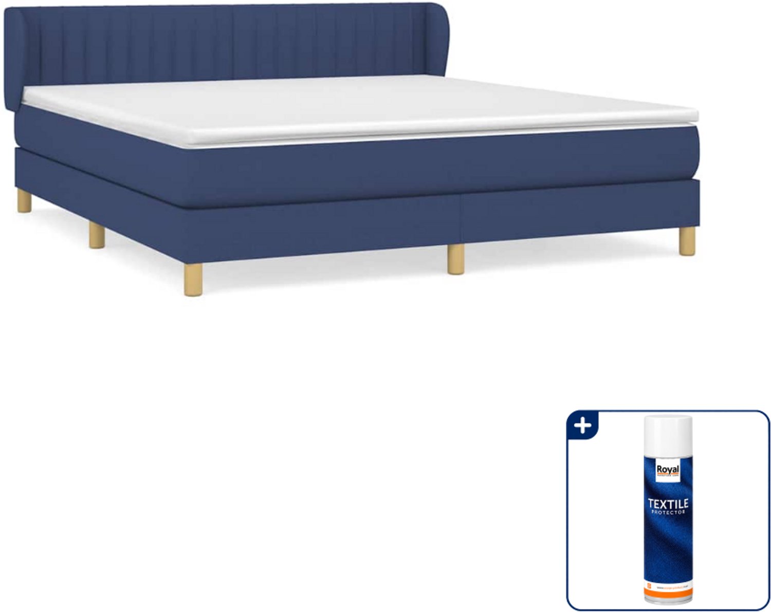 vidaXL boxspring met matras - Kingsize - 180 x 200 cm - blauw - Inclusief textielbeschermer 500 ml