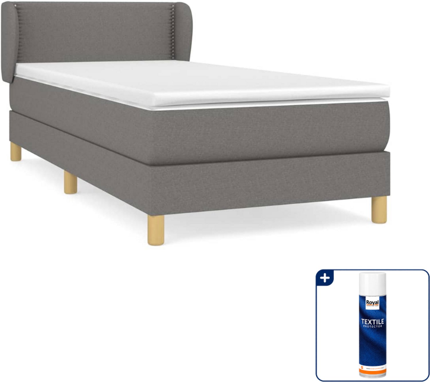 vidaXL boxspring met matras - 90 x 200 cm - donkergrijs - Inclusief textielbeschermer 500 ml