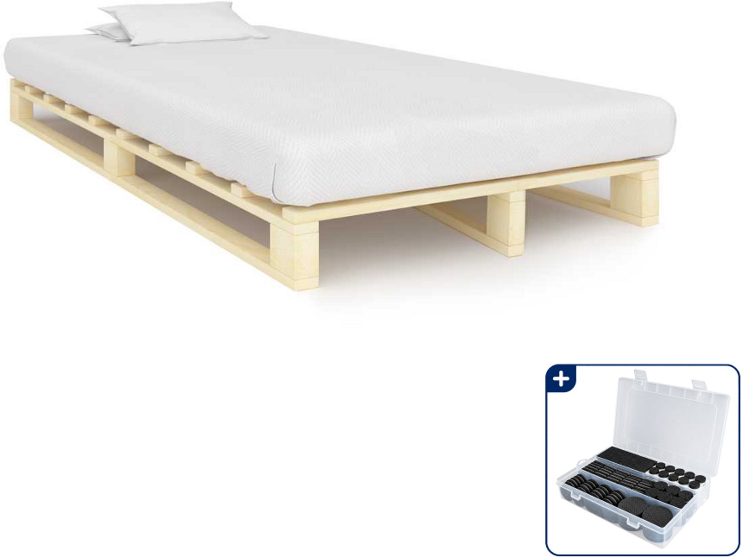 vidaXL pallet bedframe - 120 x 200 cm - massief grenenhout - naturel - Inclusief antikrasvilt 177-delig