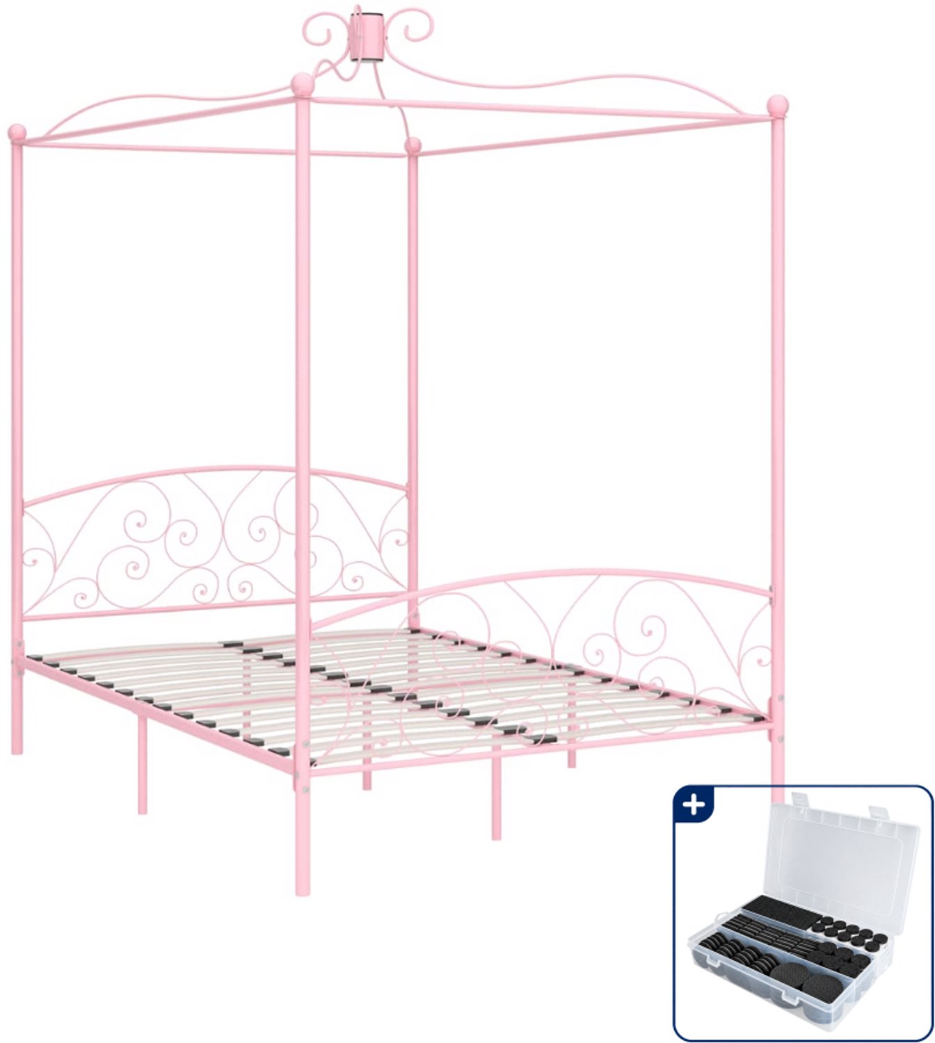 vidaXL hemelbedframe - Small double - 140 x 200 cm - roze - Inclusief antikrasvilt 177-delig