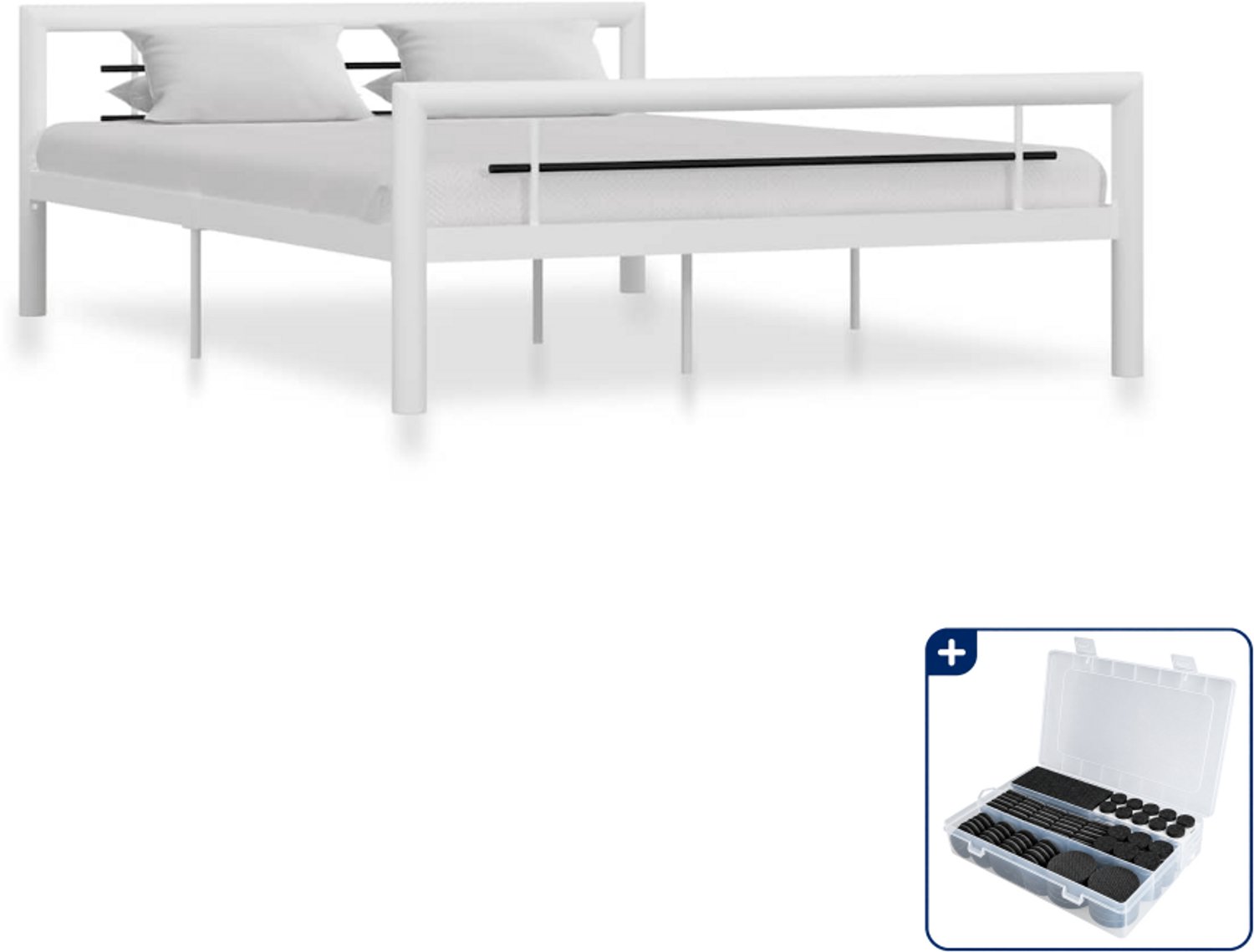 vidaXL Bedframe - Small double - 140 x 200 cm - wit en zwart - Inclusief antikrasvilt 177-delig