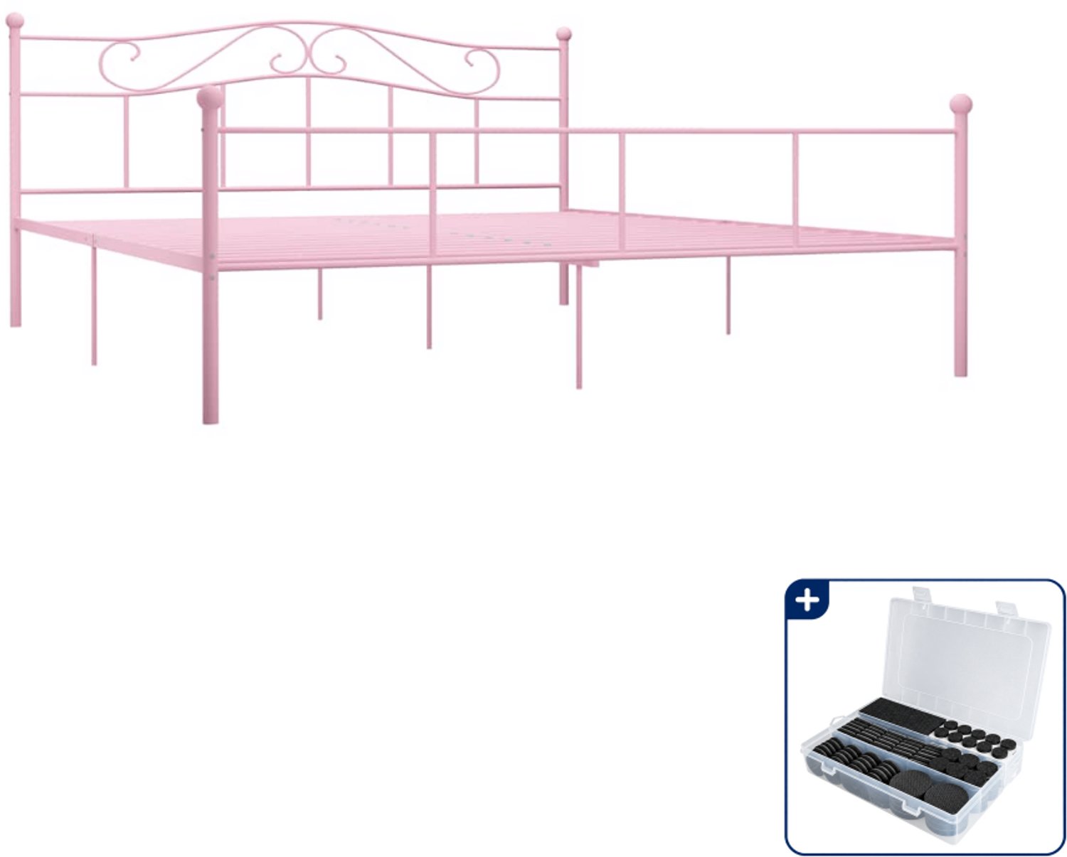 vidaXL bedframe - 200 x 200 cm - metaal - roze - Inclusief antikrasvilt 177-delig