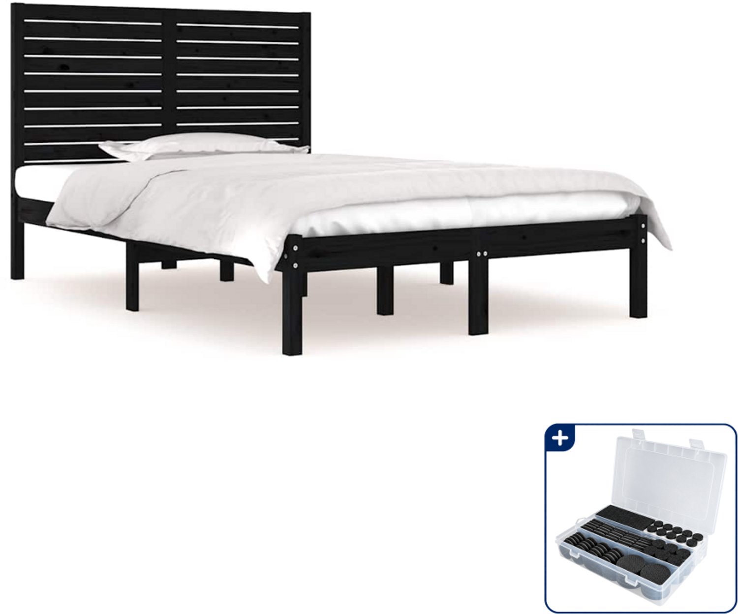vidaXL bedframe 140 x 190 cm - massief grenenhout - zwart - Inclusief antikrasvilt 177-delig Grijs