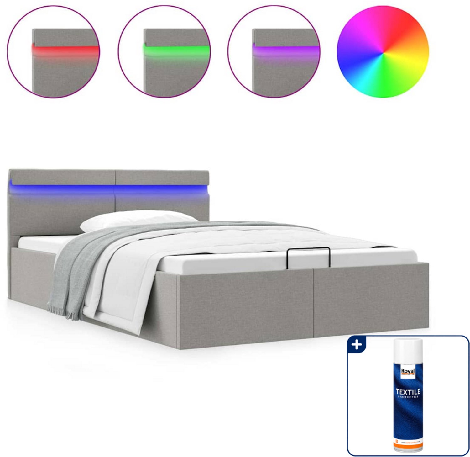 vidaXL bedframe met opbergruimte - 120 x 200 cm - lichtgrijs - Inclusief textielbeschermer 500 ml Wit