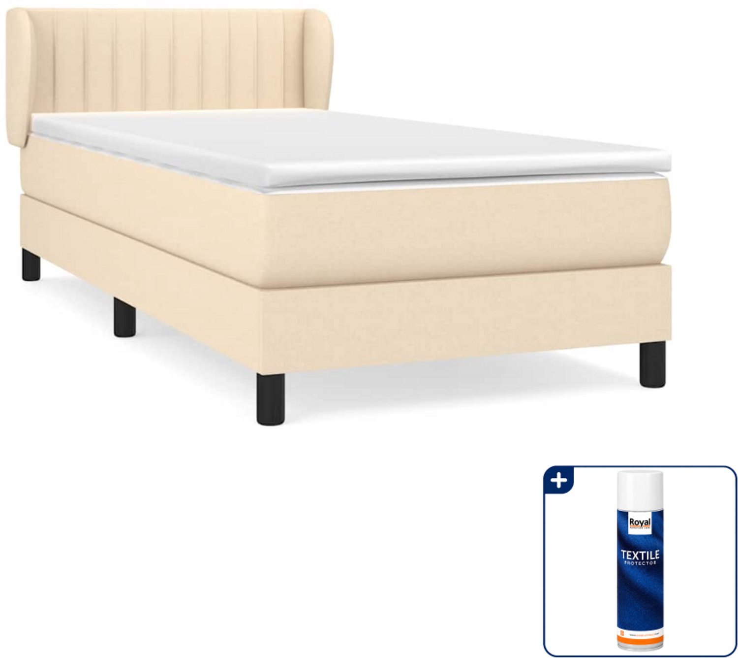 vidaXL boxspring met matras 80 x 200 cm - stof - crème - Inclusief textielbeschermer 500 ml