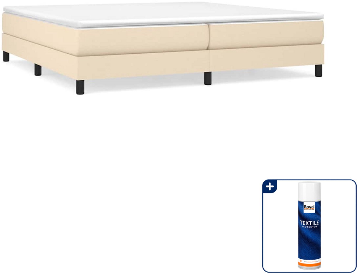 vidaXL boxspring bed - 200 x 200 cm - stof - crème - Inclusief textielbeschermer 500 ml