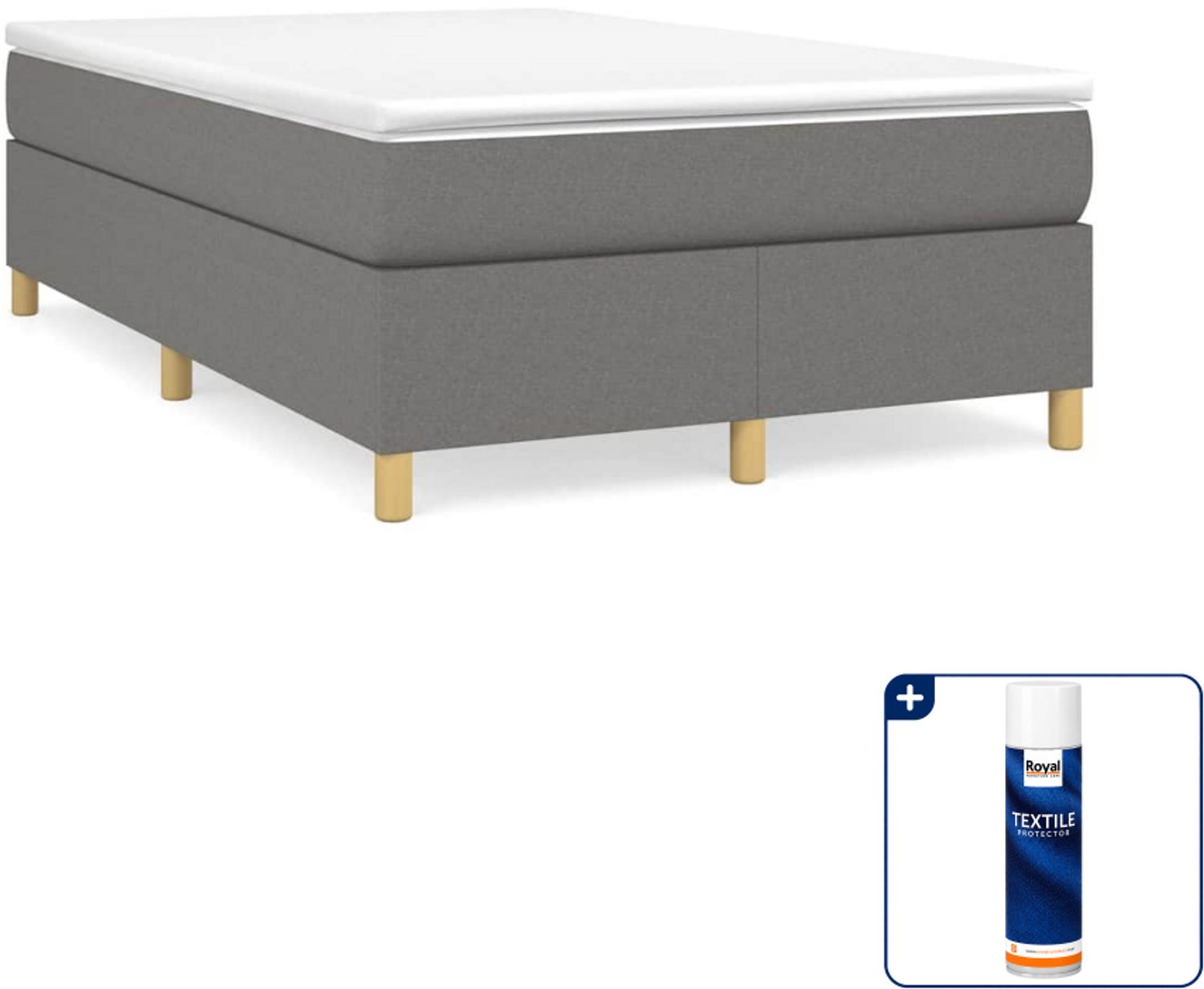 vidaXL boxspring bed - 120 x 200 cm - stof - donkergrijs - Inclusief textielbeschermer 500 ml