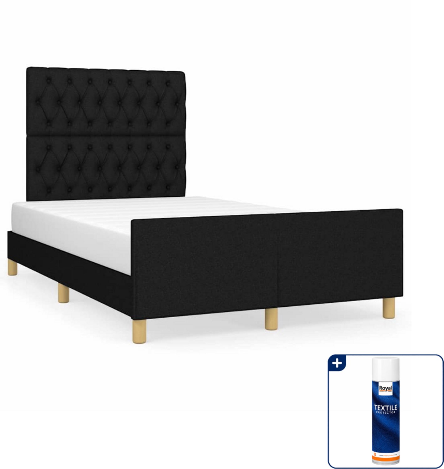 vidaXL bedframe - 120 x 200 cm - stof - zwart - Inclusief textielbeschermer 500 ml