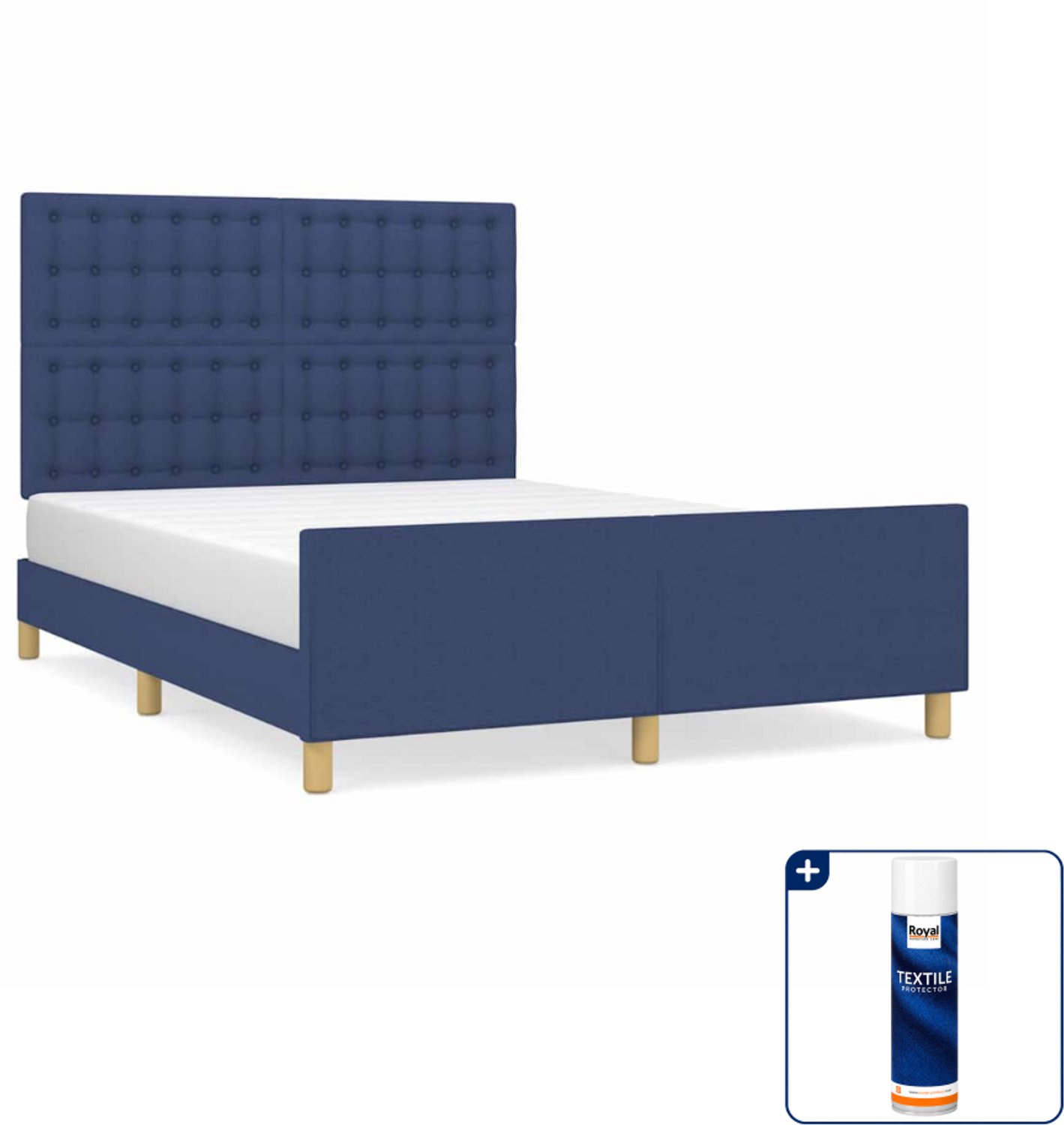vidaXL bedframe - 140 x 190 cm - stof - blauw - Inclusief textielbeschermer 500 ml