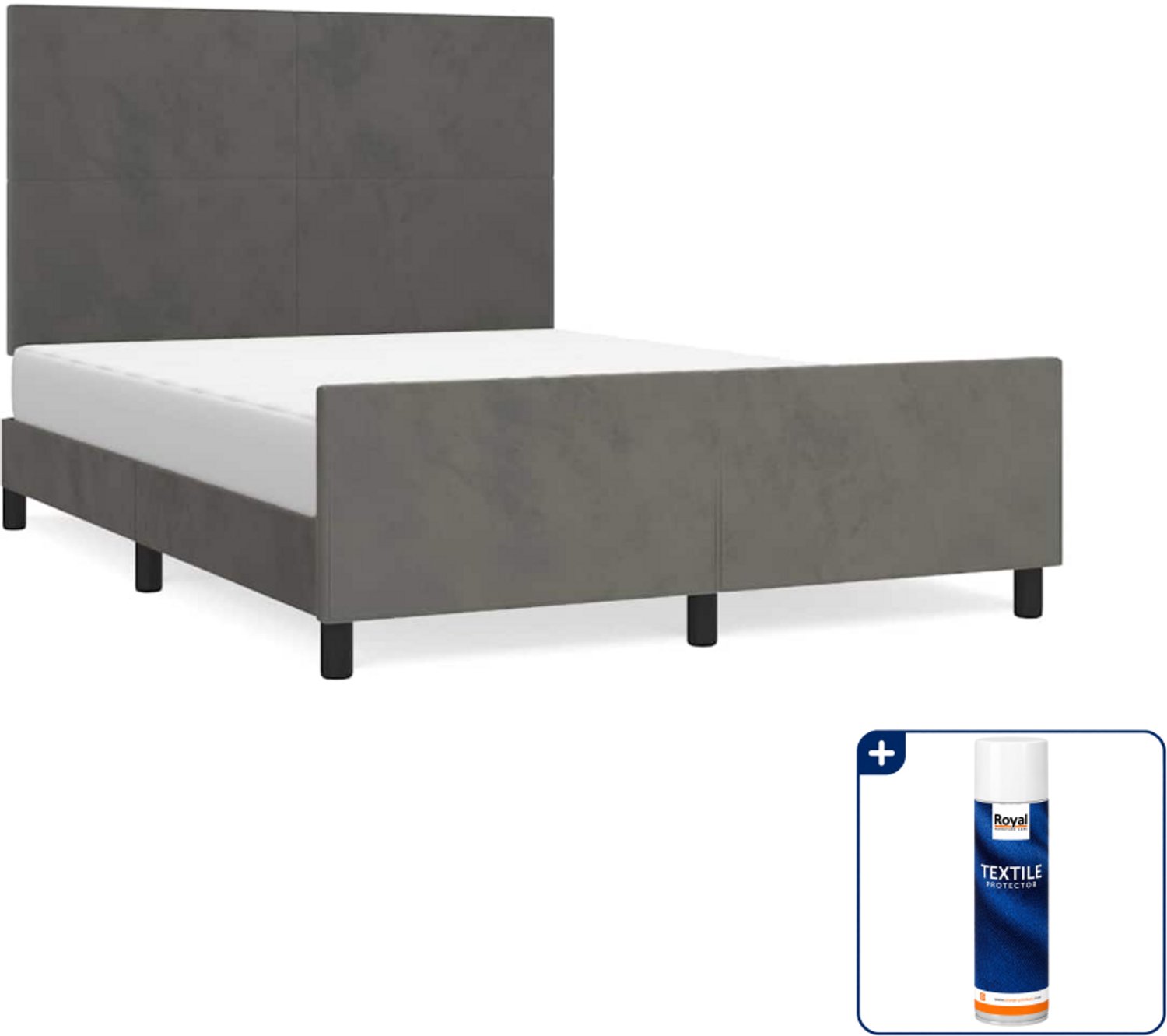 vidaXL bedframe - 140 x 190 cm - fluweel - donkergrijs - Inclusief textielbeschermer 500 ml