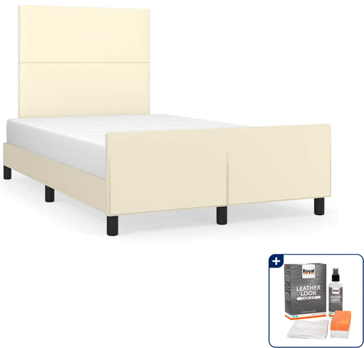 vidaXL bedframe - 120 x 200 cm - kunstleer - crème - Inclusief onderhoudsset voor kunstleer 150 ml