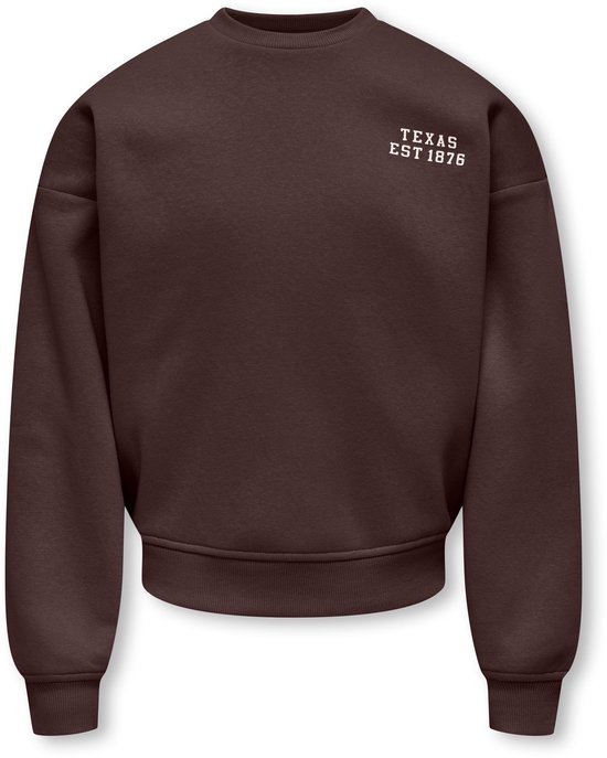 Bruine sweater met 'TEXAS EST 1876' opdruk linksboven op de borst.