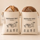 NOORVA Bijenwas Broodzak Herbruikbaar - Set van 2 - XXL 43x33 cm - Katoenen Broodzakken voor Zuurdesem, Vriezer en Gekocht Brood